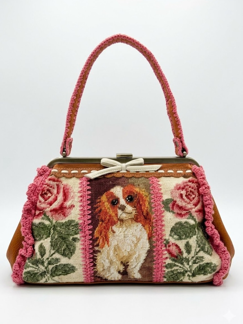 NWT Isabella Fiore Vintage Needlepoint Cavalier King Charles Spaniel Bag Rare